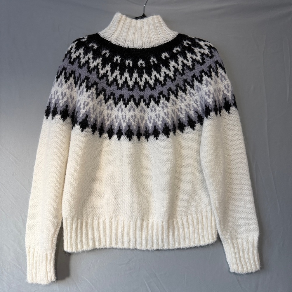 George Womens Nordic Fair Isle Mock Turtleneck Sweater Size M White Soft Stretch - Picture 5 of 7